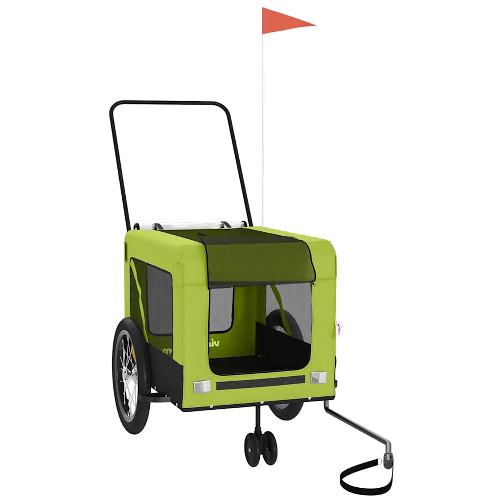Remolque De Bicicleta Mascotas Hierro Tela Oxford Verde Negro_2