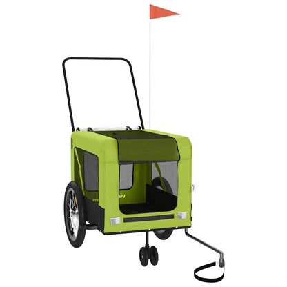 Remolque De Bicicleta Mascotas Hierro Tela Oxford Verde Negro_2