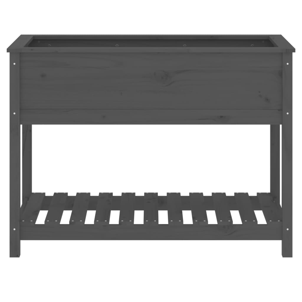 Jardinera Con Estante Madera Maciza De Pino Gris 111,5x54x81 Cm_4
