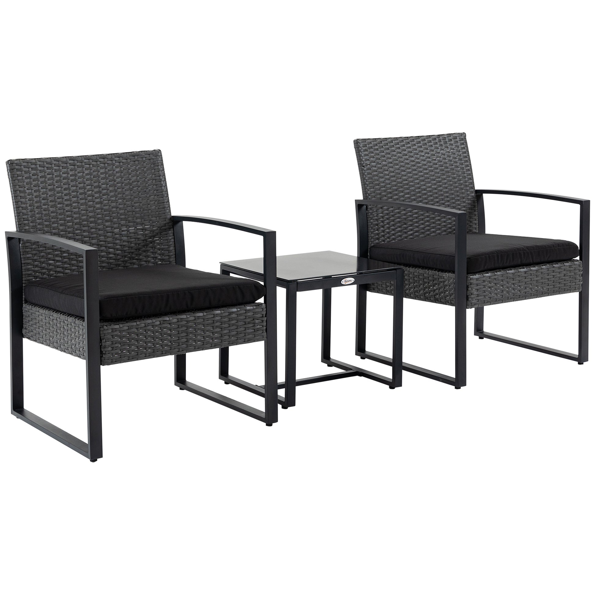 Outsunny Conjunto De Muebles De Ratán 1 Mesa Y 2 Sillas Con Cojines Gris Y Negro_0