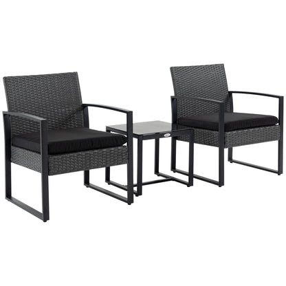 Outsunny Conjunto De Muebles De Ratán 1 Mesa Y 2 Sillas Con Cojines Gris Y Negro_0
