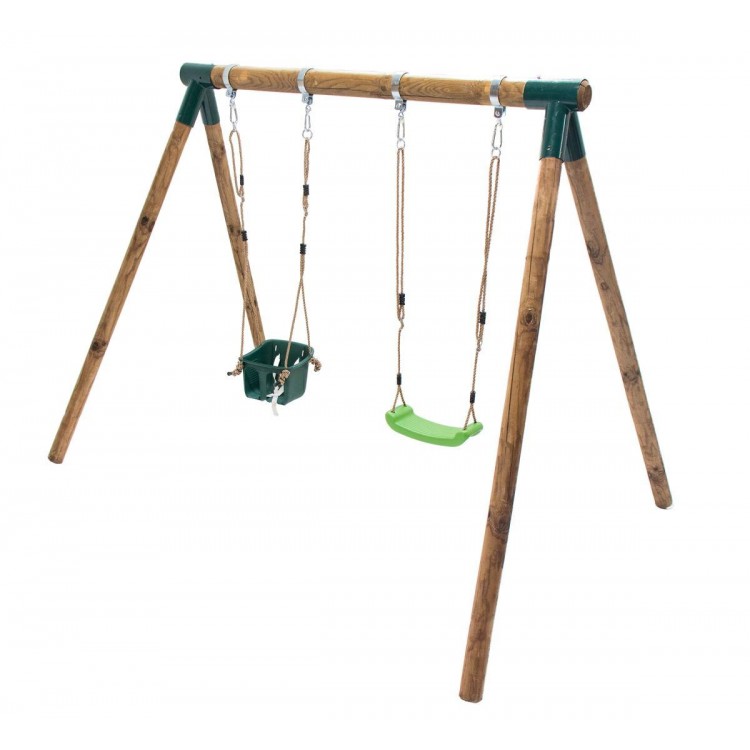 Columpio Doble De Madera Redonda Masgames Kadi L + Asiento Bebe._1