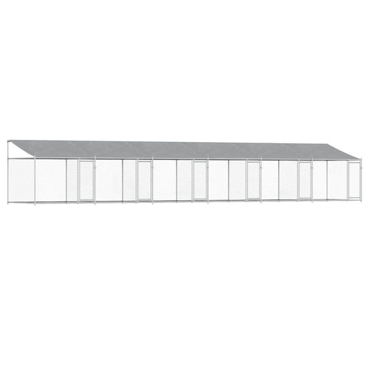 Jaula De Perros Techo Y Puertas Acero Galvanizado Gris 12x2x2 M_0