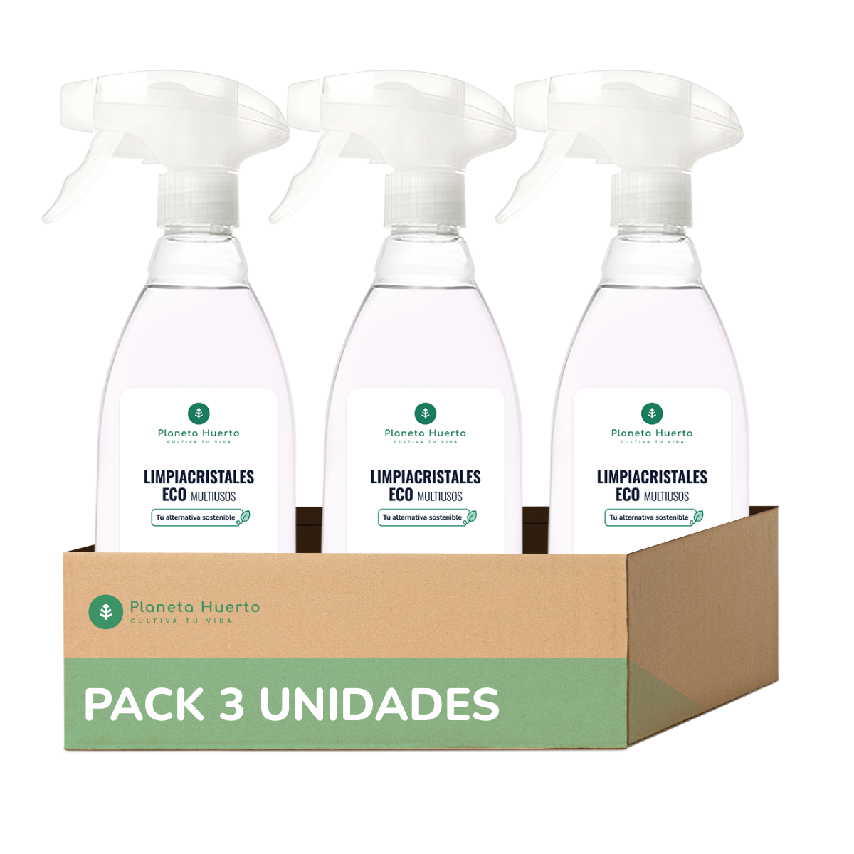 Pack de 3 Produtos de Limpeza Multiusos e de Vidros Eco Planeta Huerto 750ml