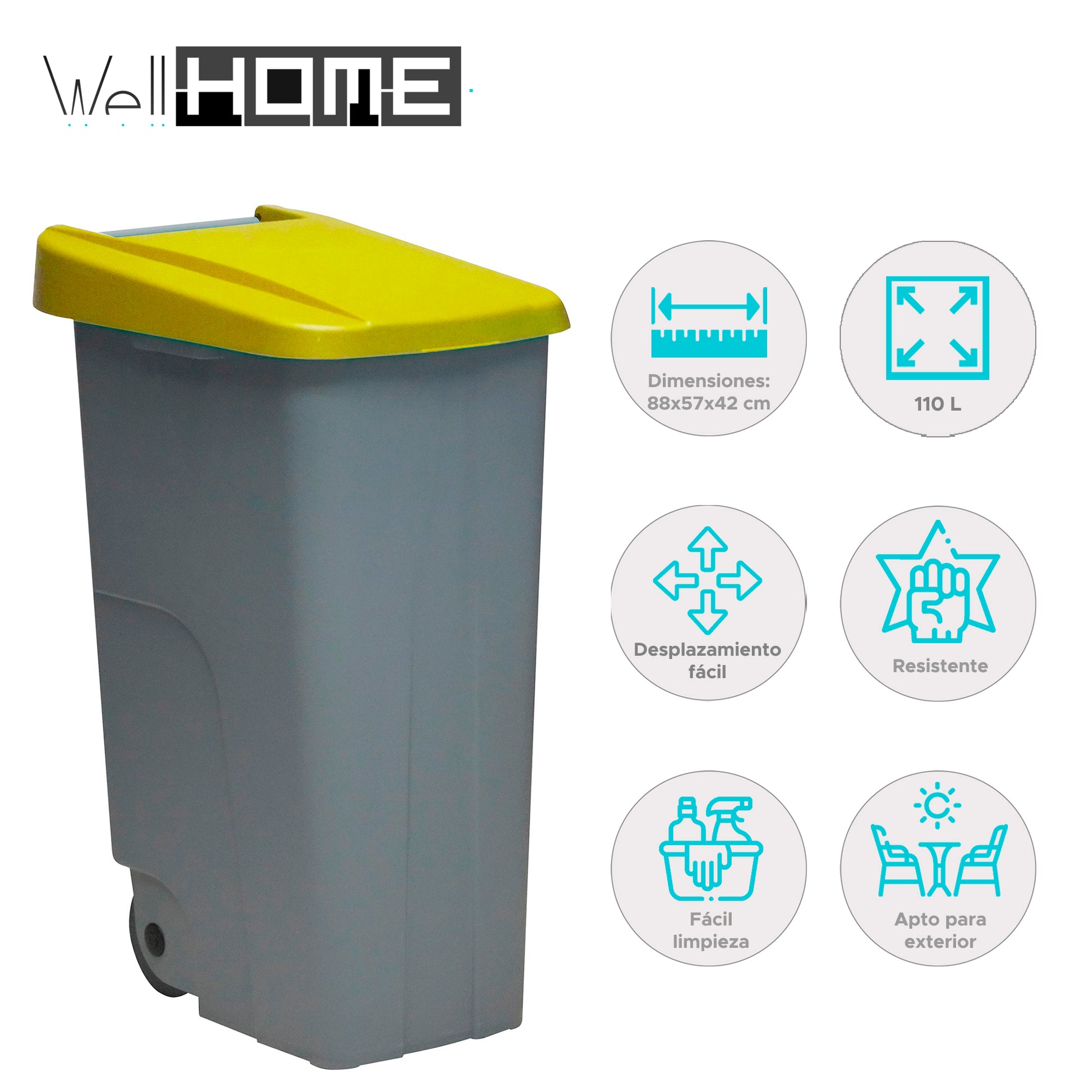 Contenedor Reciclo 110l Amarillo Cerrado 88x57x42 Cm Wellhome_1