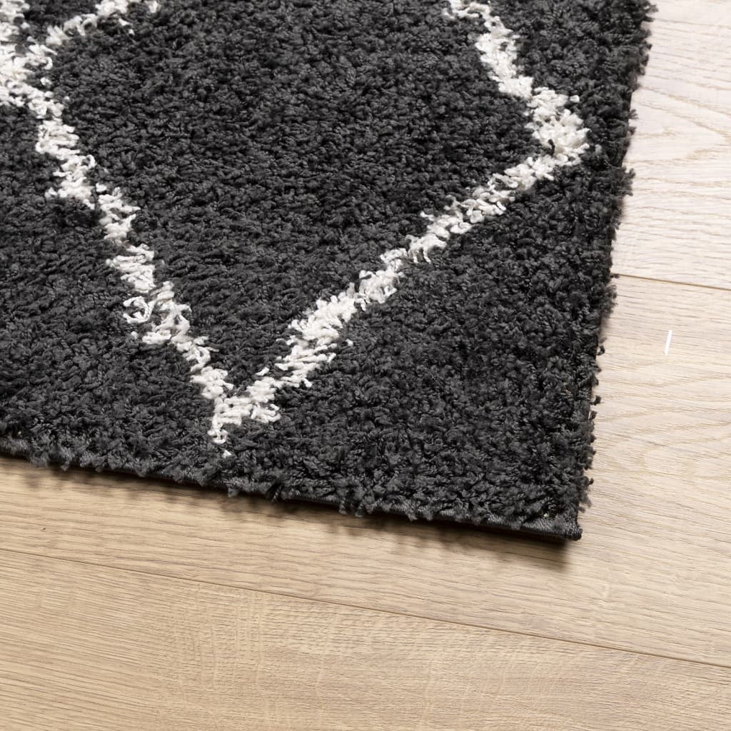 Vidaxl Alfombra De Pelo Largo Moderna Pamplona Negro Y Crema 60x110 Cm_3