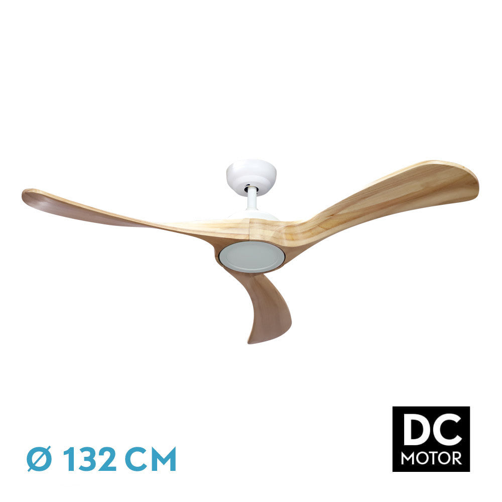 Ventilador Dc Castelo 18w Blanco/haya 3 Aspas 132d Reg. Intensidad 2250lm 3000k-6000k C/remoto, Timer, Mem._0