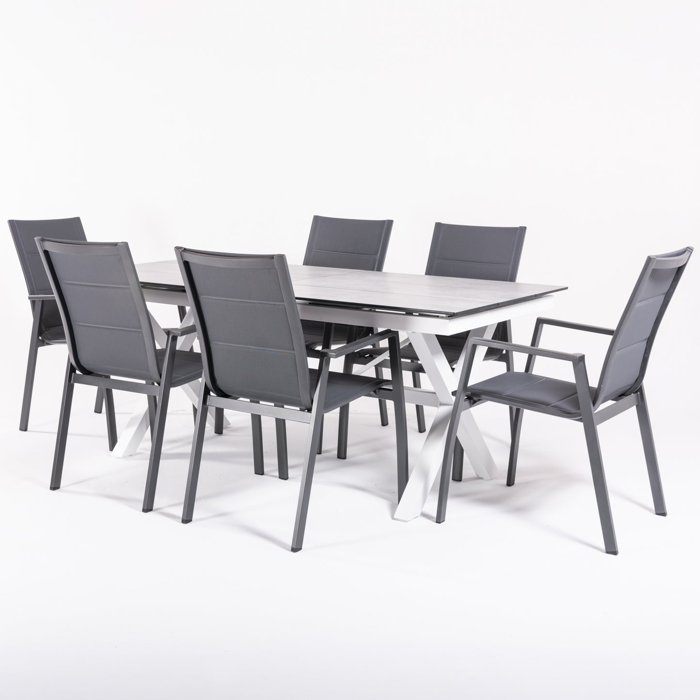 Conjunto De Mesas Y Sillas Acolchadas De Terraza, Mesa Extensible 180 A 240 Cm, Aluminio Y Hpl, Color Laver_2