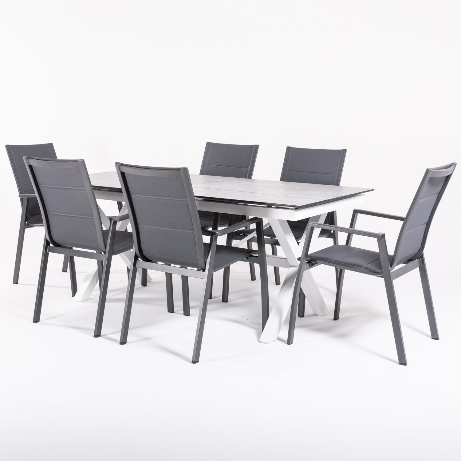 Conjunto De Mesas Y Sillas Acolchadas De Terraza, Mesa Extensible 180 A 240 Cm, Aluminio Y Hpl, Color Laver_2