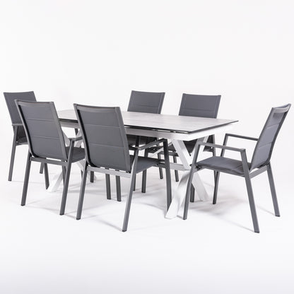 Conjunto De Mesas Y Sillas Acolchadas De Terraza, Mesa Extensible 180 A 240 Cm, Aluminio Y Hpl, Color Laver_2