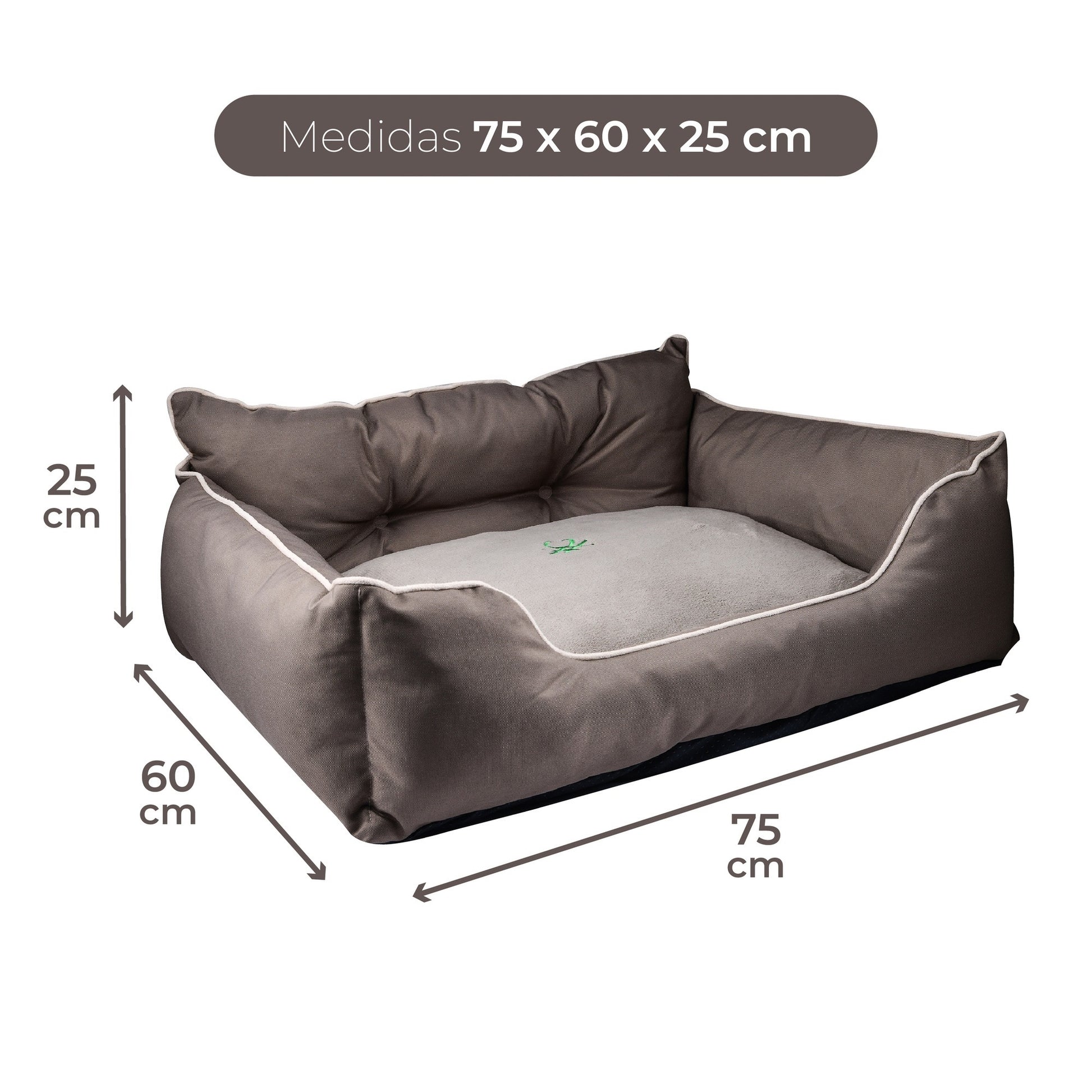 Cama Para Mascota 75x60x25cm Marrón + Comedero Doble De Acero En Bambú_1