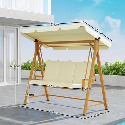 Outsunny Columpio De Jardín Exterior De 3 Plazas Con Toldo Ajustable Beige_2