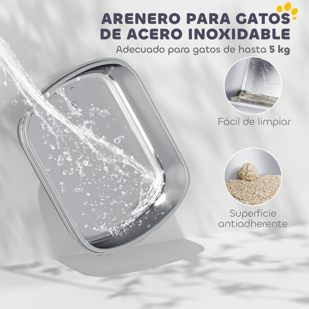 Pawhut Arenero Para Gatos De Acero Inoxidable Con Cubierto Bolsa Desodorizante_3