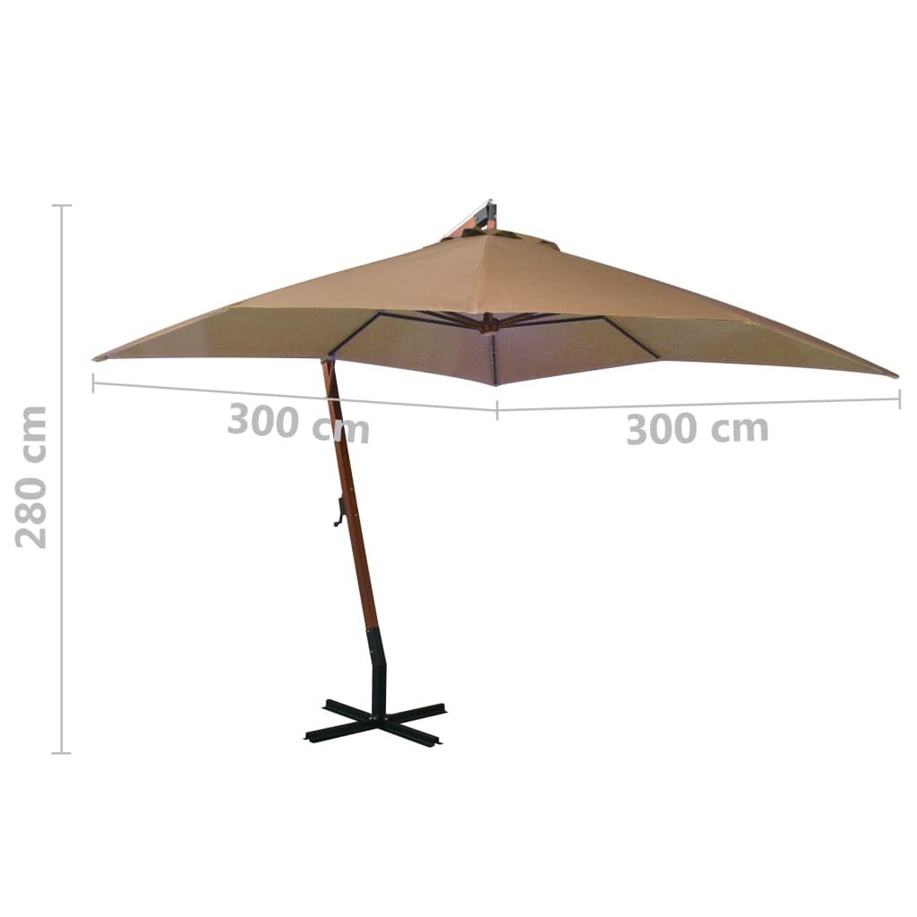 Vidaxl Sombrilla De Jardín Colgante Con Palo Madera Abeto Taupe 3x3 M_2
