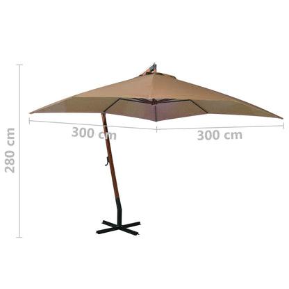 Vidaxl Sombrilla De Jardín Colgante Con Palo Madera Abeto Taupe 3x3 M_2