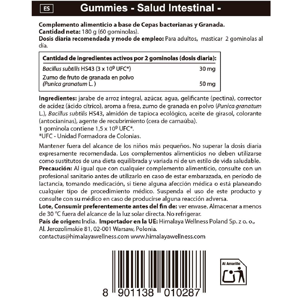 Gummies Salud intestinal Himalaya 60 cápsulas