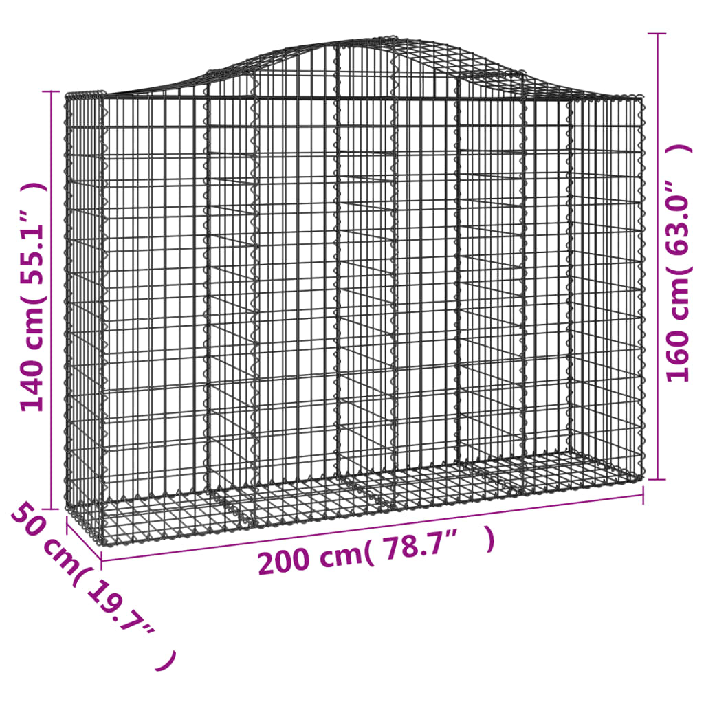 Cestas De Gaviones 3 Uds Forma De Arco Hierro 200x50x140/160 Cm_5