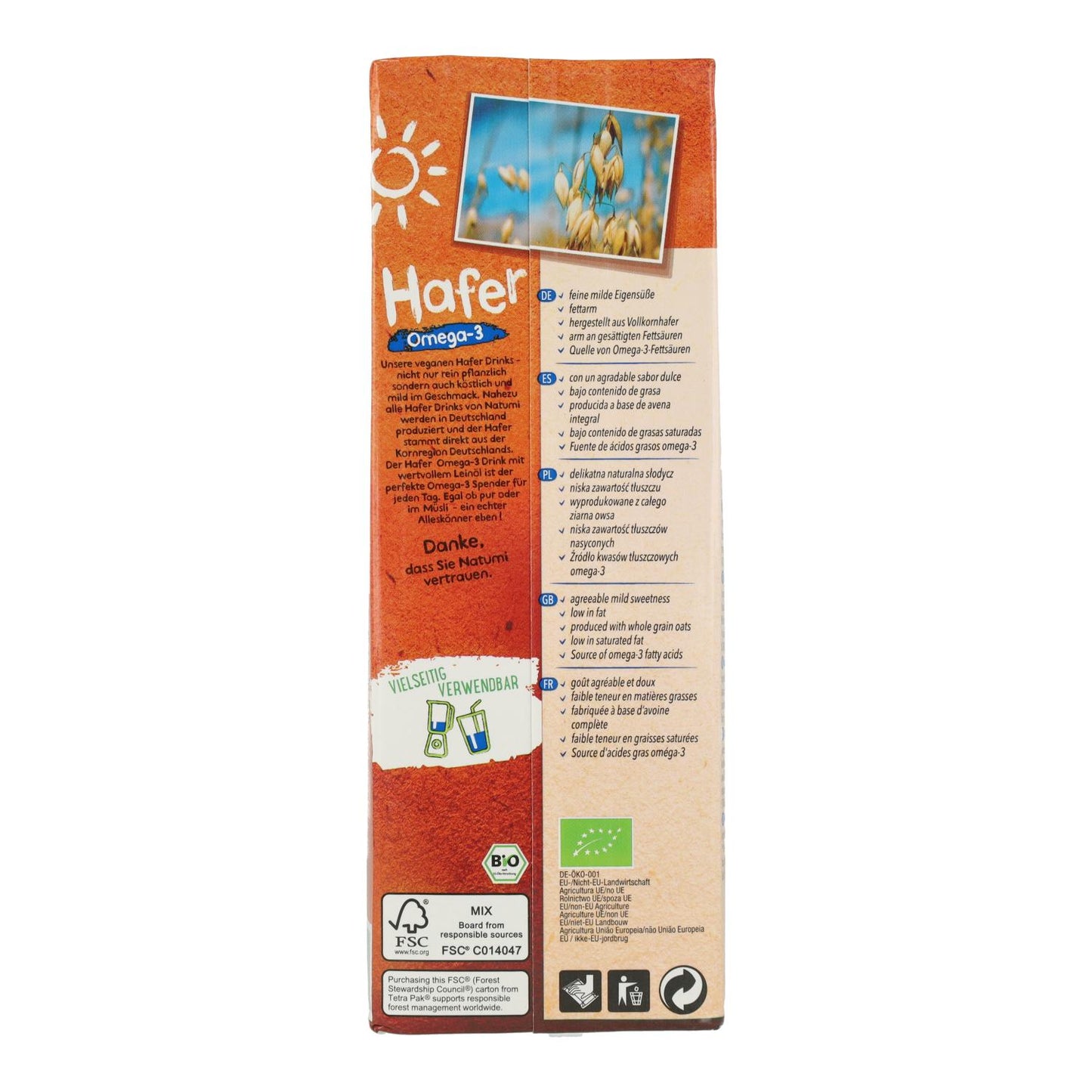 Pack de 8 Bebidas Natumi de Aveia Biológica com Ómega 3, 1 L