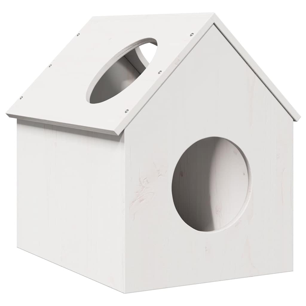 Casa Para Gatos Madera Maciza Pino Blanca 41x50x50 Cm_1