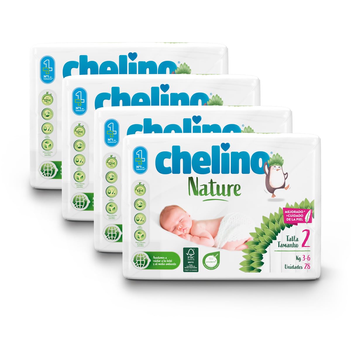 Pack poupança fraldas T2 3-6 kg Chelino Nature 112 unidades