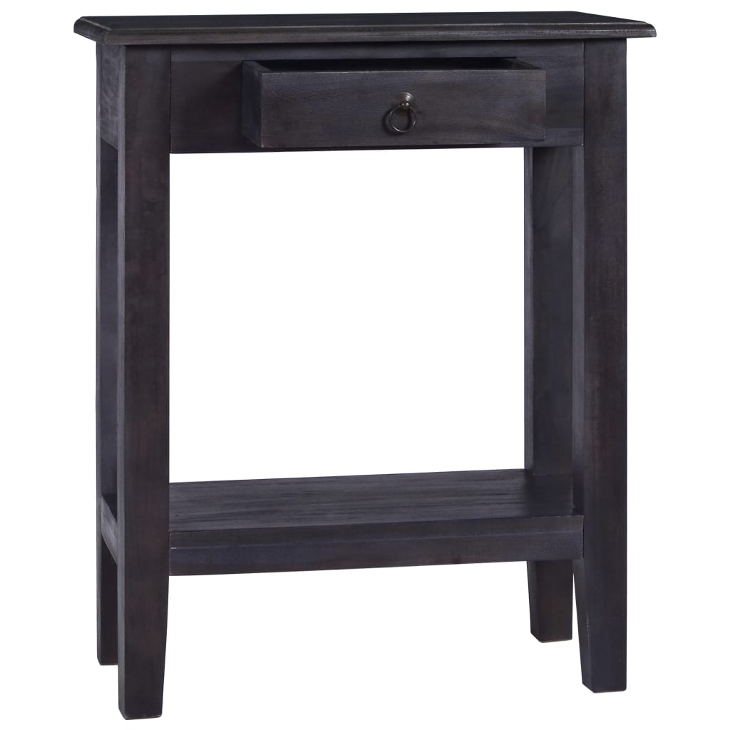 Mesa Consola Con Cajón Madera Maciza De Caoba Negro 60x30x75 Cm_0