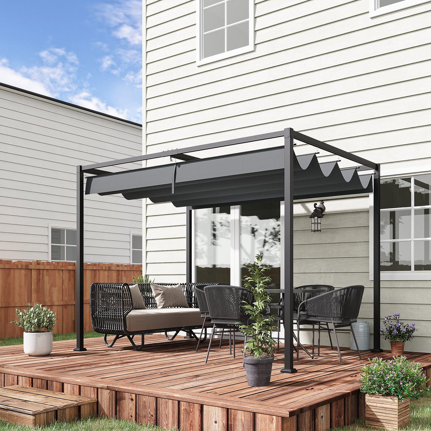 Outsunny Pérgola 3x2 M Cenador Jardín Con Techo Retráctil Poliéster Para Fiestas_1