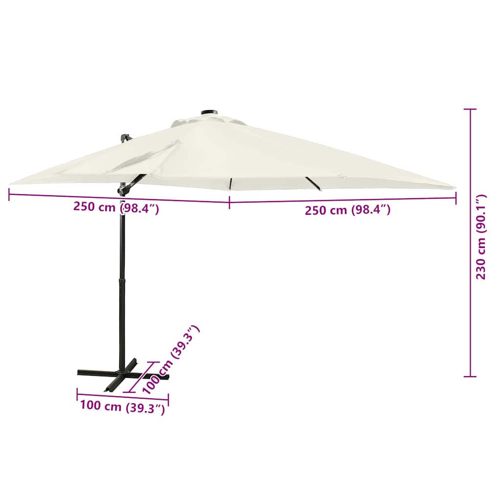 Vidaxl Sombrilla De Jardín Voladiza Con Palo Y Luces Led Arena 250 Cm_2