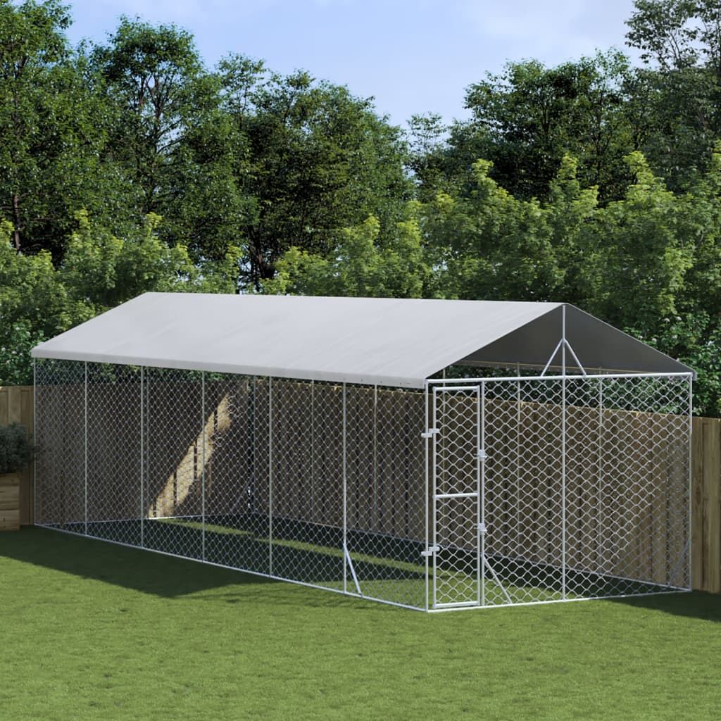 Vidaxl Perrera De Exterior Con Techo Acero Galvanizado Plata 3x9x2,5 M_1