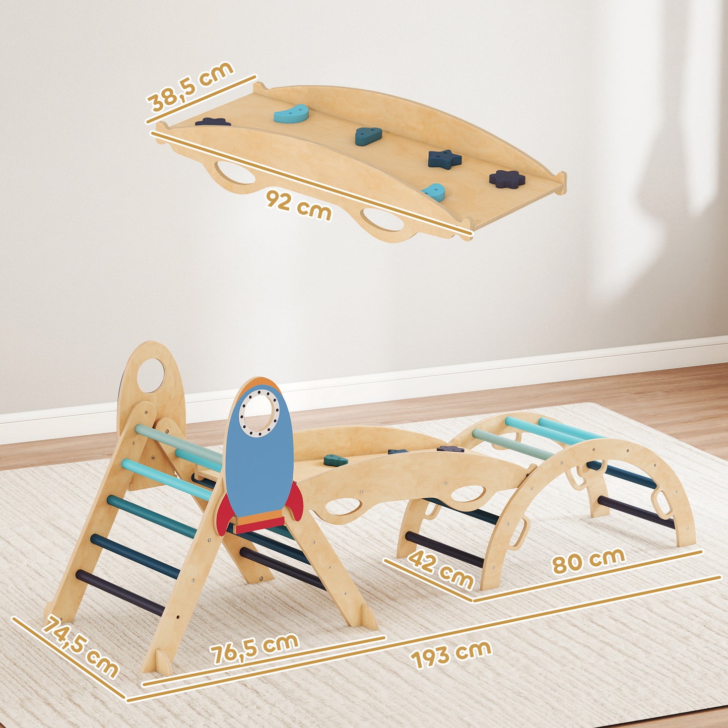 Aiyaplay 8 En 1 Triángulo De Escalada Montessori Con Arco Y Rampa Azul_2