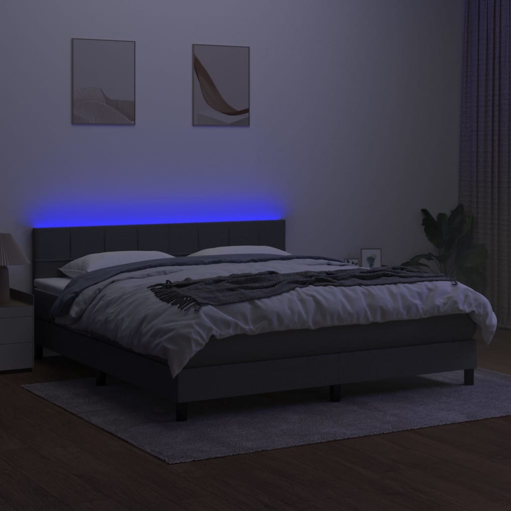 Cama Box Spring Colchón Y Luces Led Tela Gris Oscuro 160x200 Cm / Vetonek_3