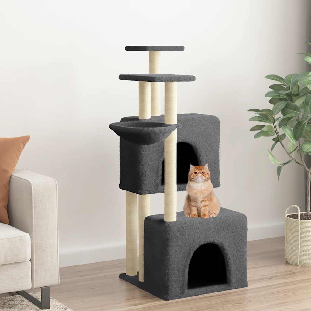 Rascador Para Gatos Con Postes De Sisal Gris Oscuro 122 Cm_1