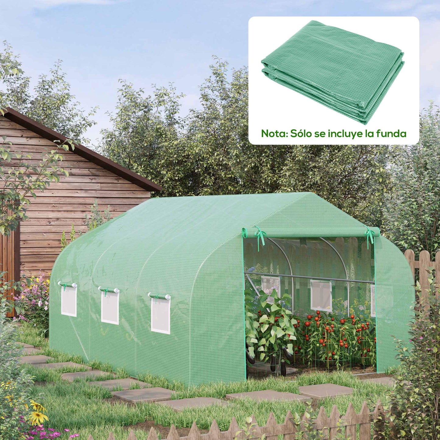 Outsunny Cubierta De Invernadero De Túnel 3,5x3x2 M Con 6 Ventanas Jardín Verde_1