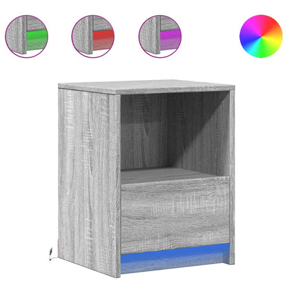 Mesita De Noche Con Luces Led Madera De Ingeniería Gris Sonoma_0