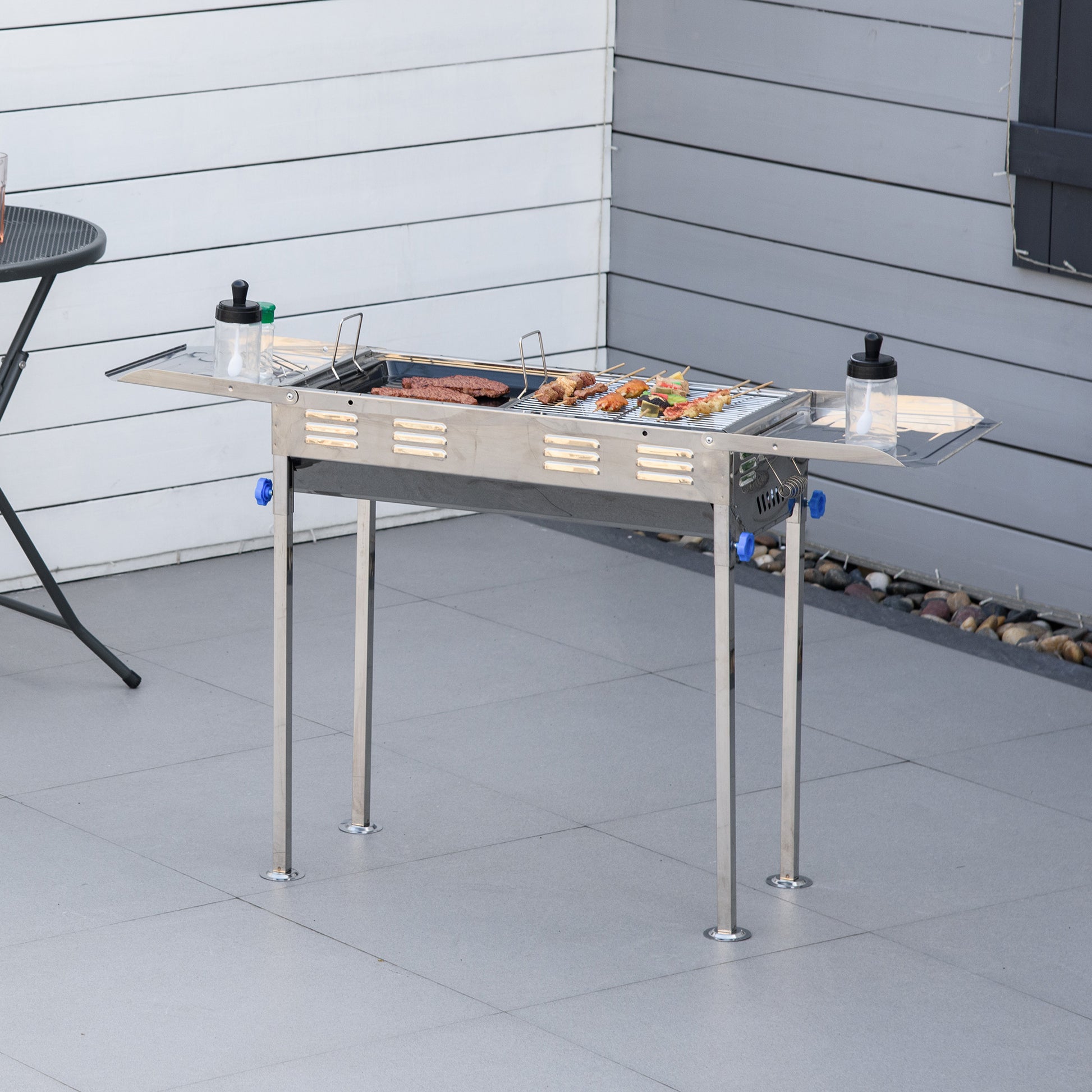 Outsunny Barbacoa De Carbón De Acero Inoxidable Con Altura Ajustable 2 Estantes_1