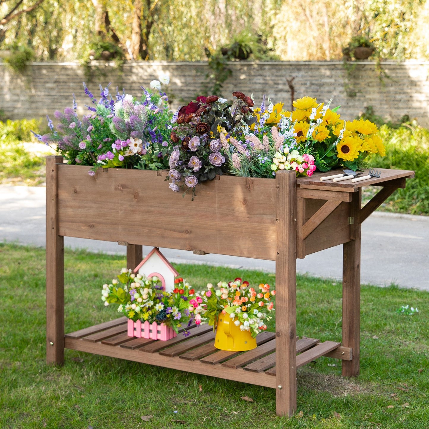 Outsunny Jardinera Elevada De Madera Maciza Para Cultivo De Plantas_1