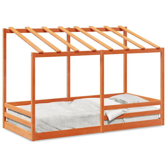 Cama Infantil Con Techo Madera Maciza Pino Marrón 90x200 Cm_0