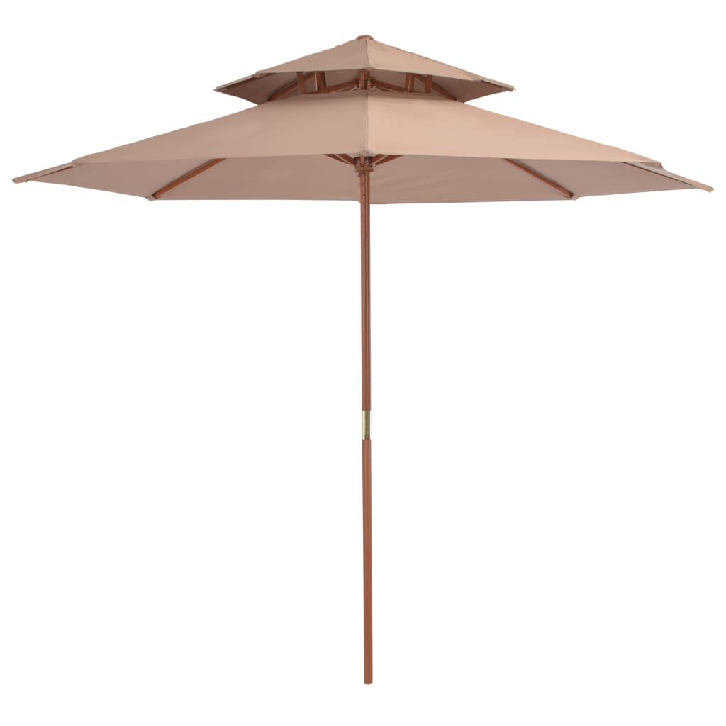 Vidaxl Sombrilla De Dos Pisos Palo De Madera Taupe 270 Cm_0