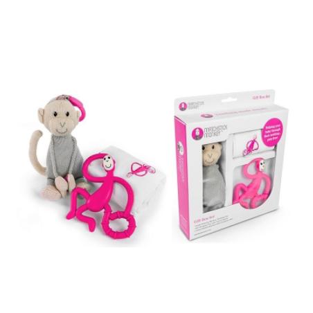 Conjunto de Musselina + Mordedor de Macaco + Boneca (Rosa)