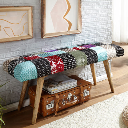 Banco De Madera Maciza Multicolor 117x51x38 Cm_1