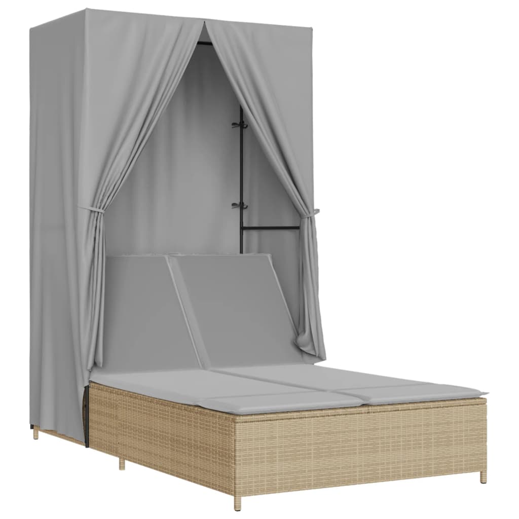 Tumbona Doble Con Techo Y Cortinas Ratán Sintético Beige / Vetonek_1