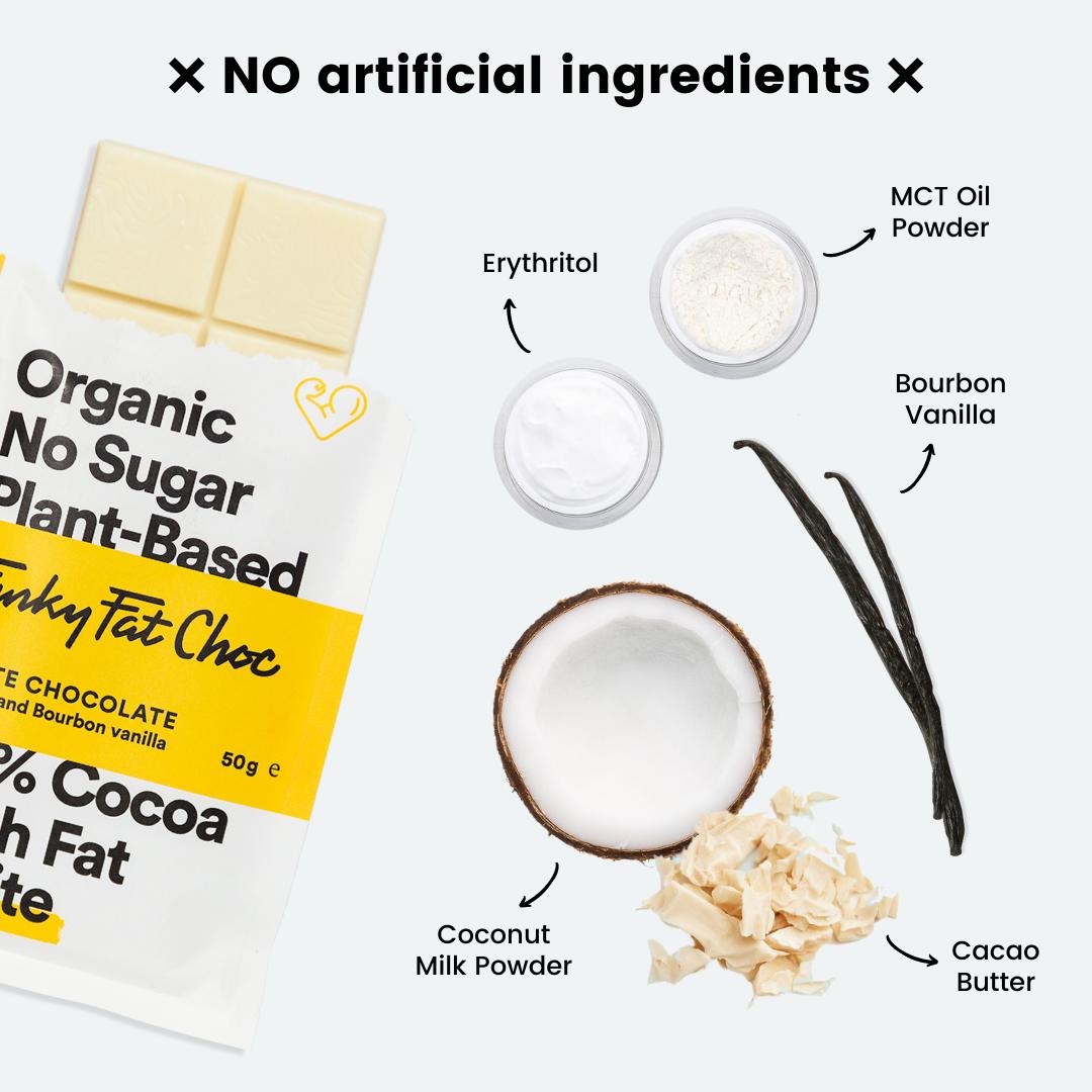 Chocolate cetogénico biológico e vegan 48% branco 50 g