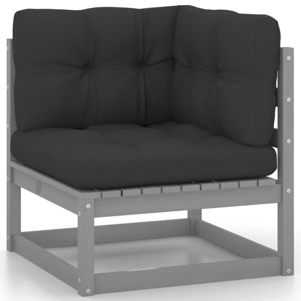 Set De Muebles De Jardín 10 Pzas Con Cojines Madera Pino Gris / Vetonek_5