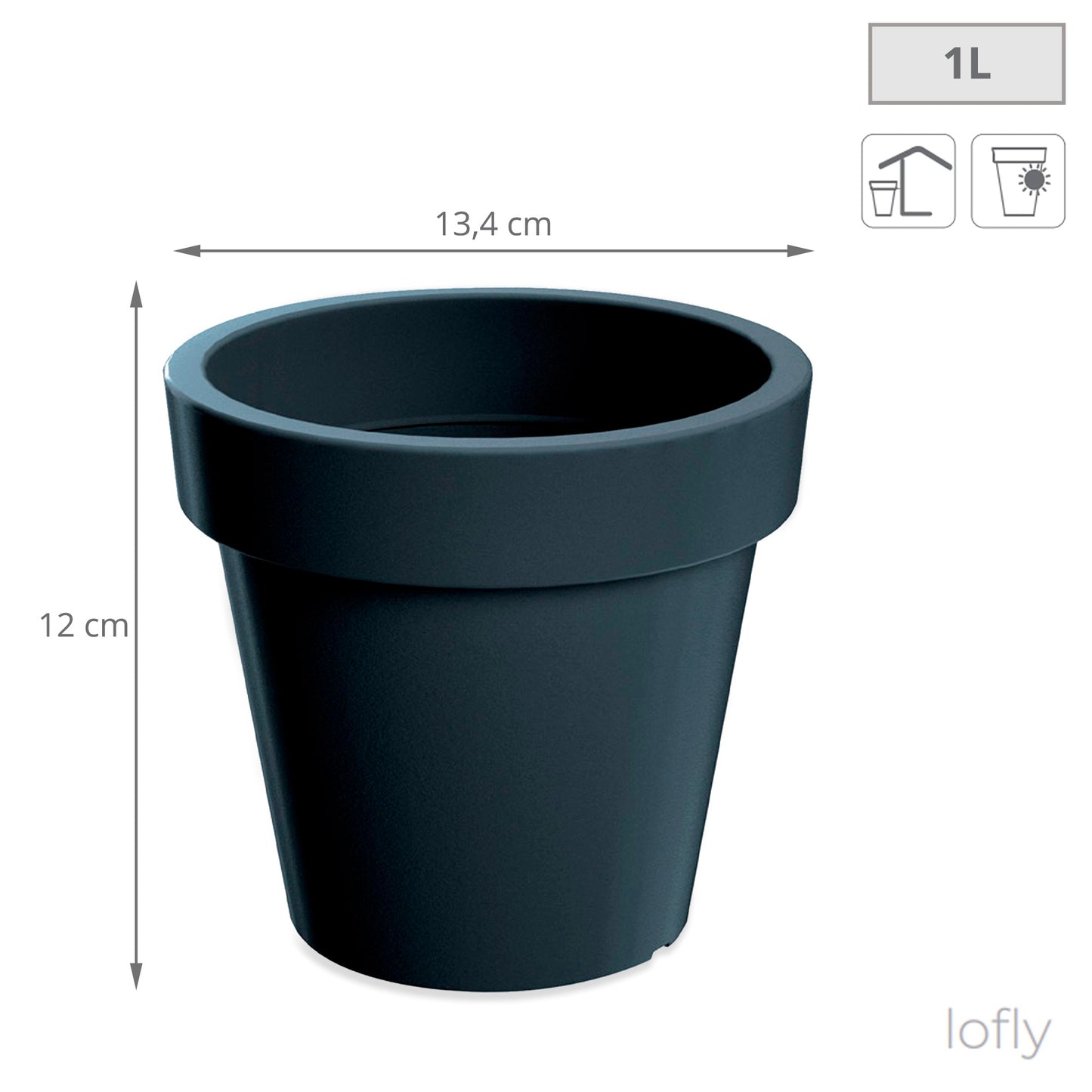 Maceta De Plastico Lofly En Color Antracita 13,4 (largo) X 13,4 (ancho) X 12 (alto) Cm