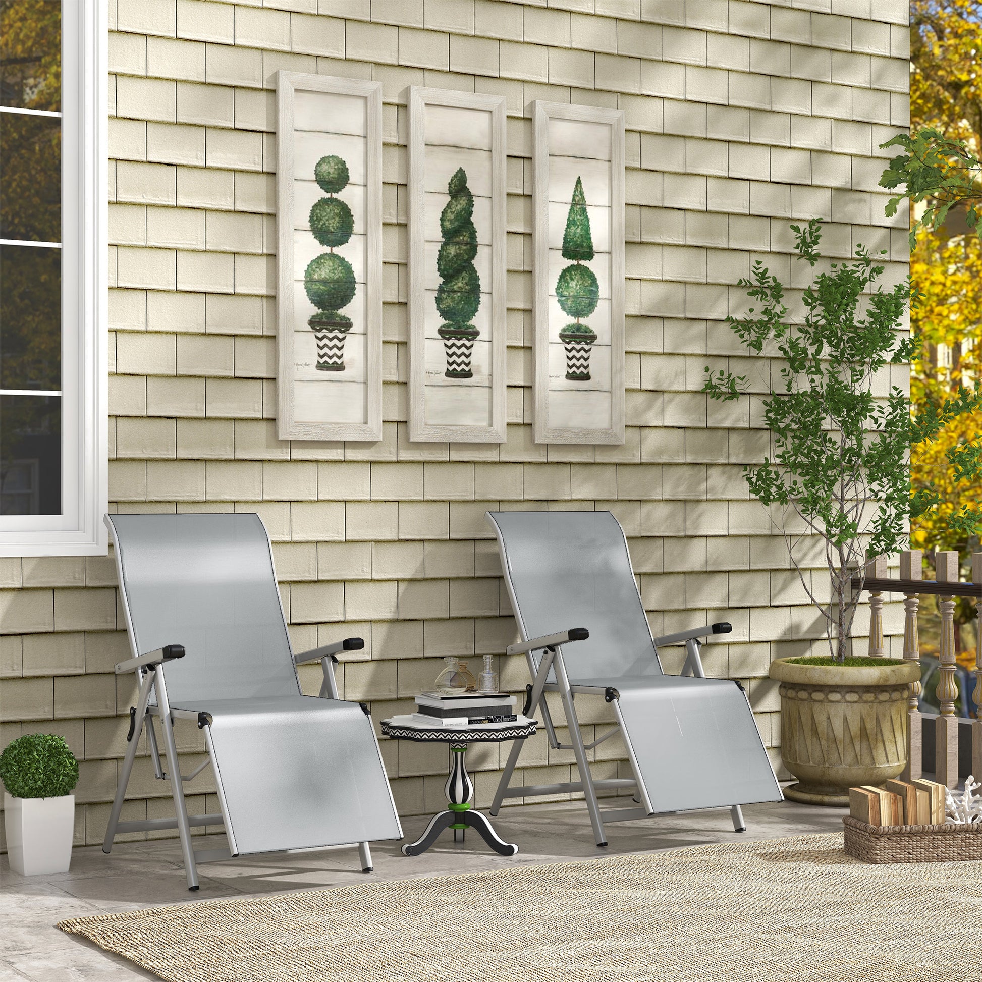 Outsunny Conjunto De 2 Tumbonas Reclinables Y Plegables 78x58x110 Cm Gris_1