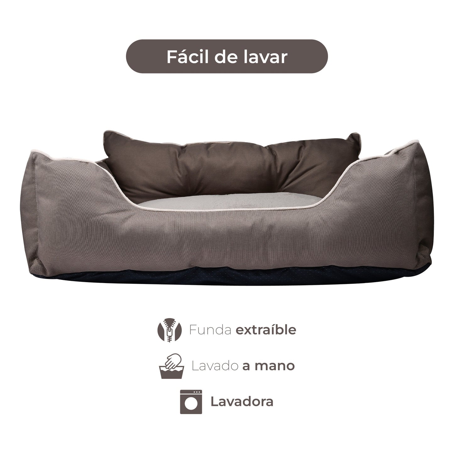 Cama Para Mascota 75x60x25cm Marrón + Abrigo Azul Para Mascotas 35cm_2