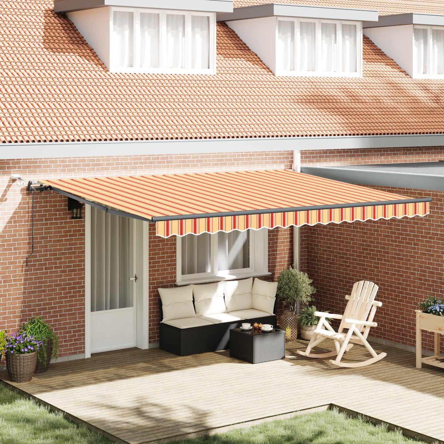 Toldo Retráctil Amarillo Y Naranja 450 X 300 Cm Poliéster_1