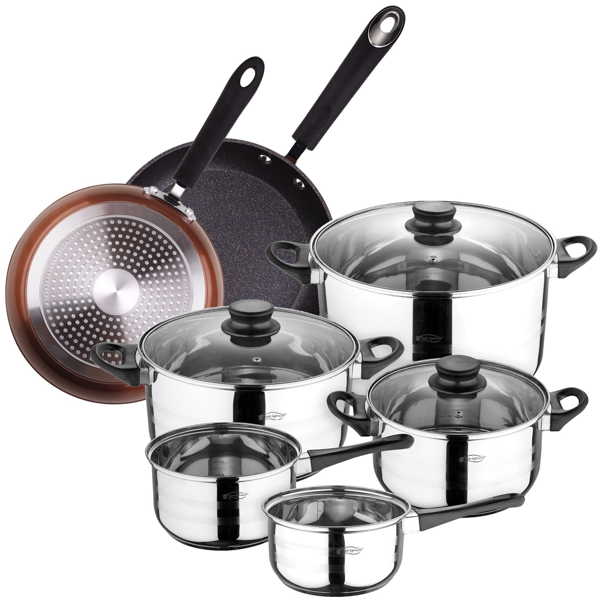 Bateria De Cocina 8 Piezas San Ignacio En Acero Inoxidable Con Juego De Sartenes Premium (20 Y 24 Cm) En Aluminio Forjado_0