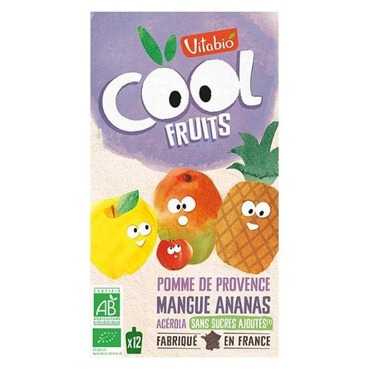Embalagem de 12 Frutas Refrescantes Maçã, Manga e Ananás 90g VITABIO