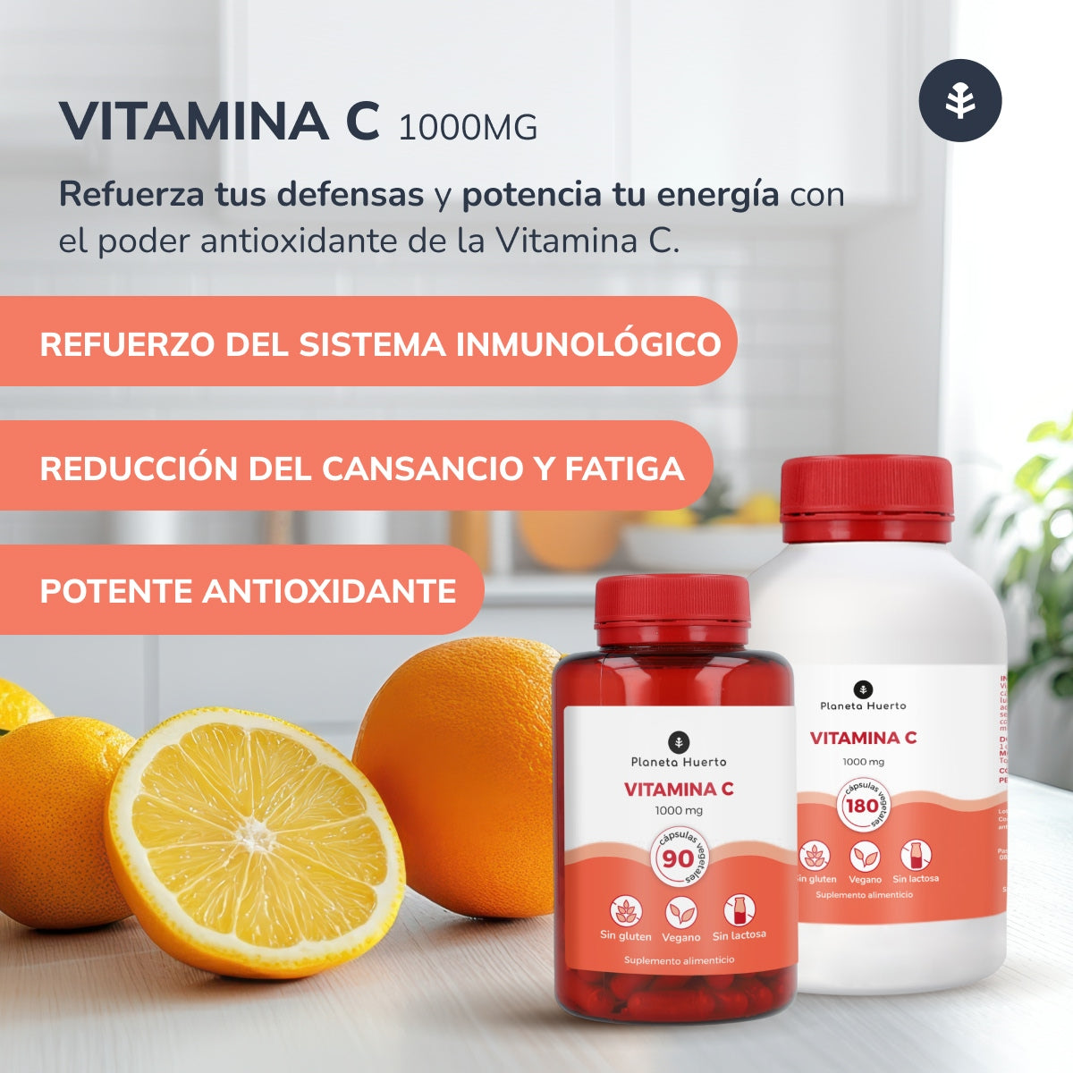 Embalagem 3xVitamina C 1000 mg Planeta Huerto 180 cápsulas vegetais