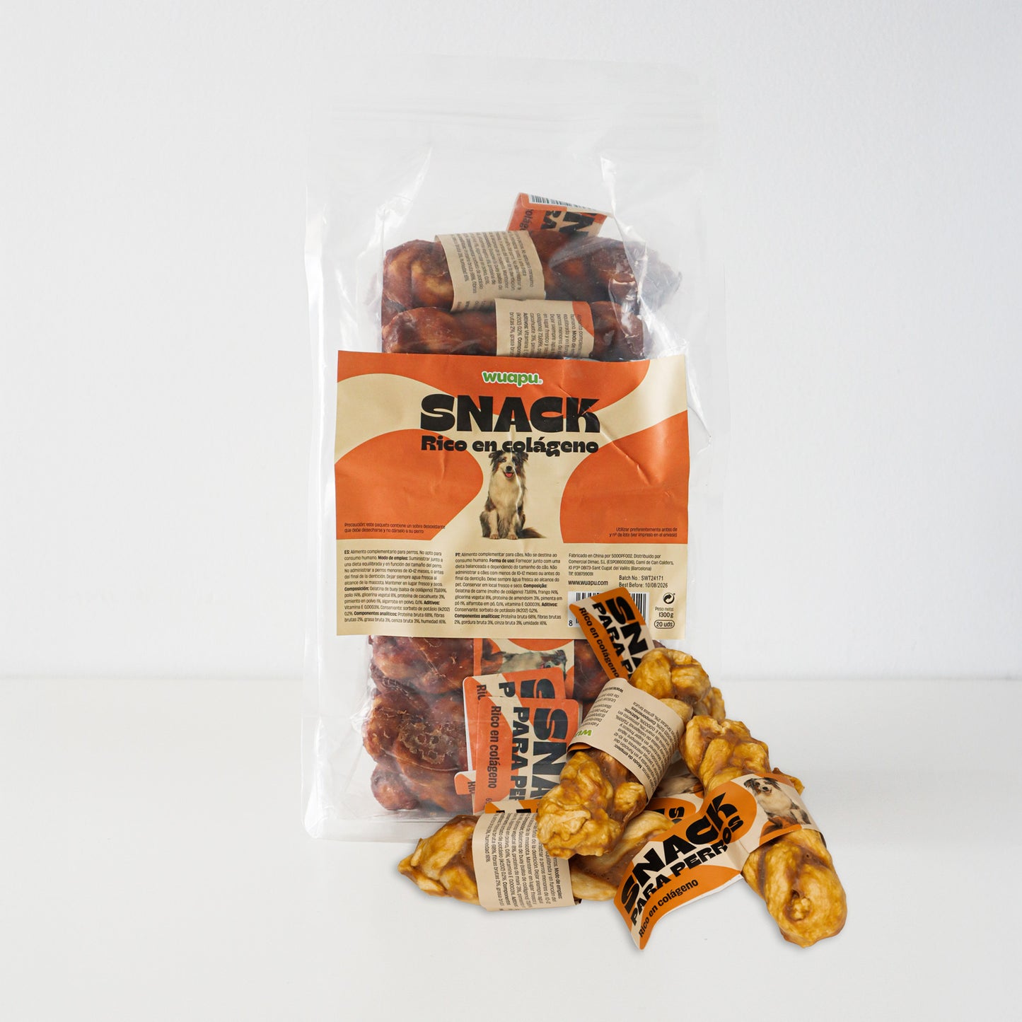 20u Snacks Colágeno Para Perro Mediano, De Gelatina De Buey Y Pollo, Bolsa De 20 Trenzas M (65gr/u Aprox)_0